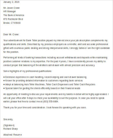 resume cover letter examples for bank teller