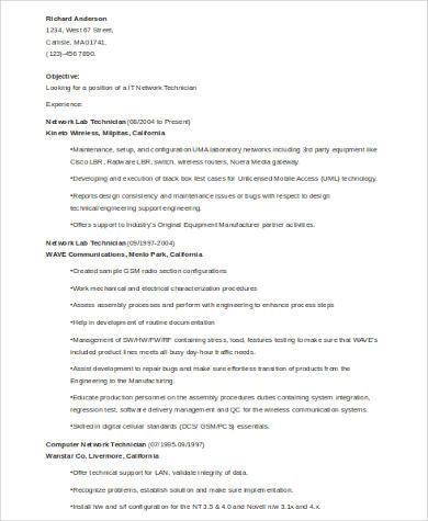 network technical resume example