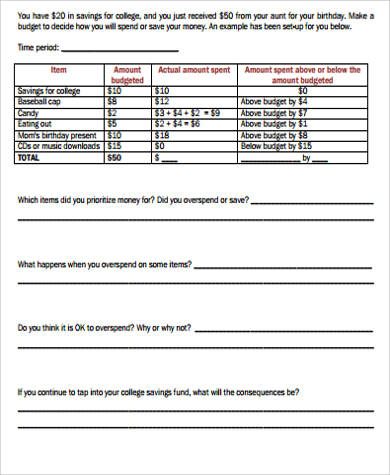 annual family budget worksheet example