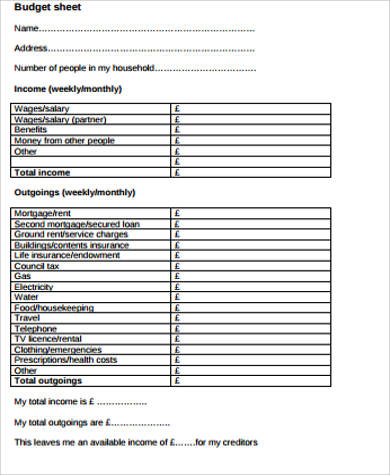 blank family budget worksheet