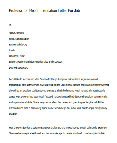 FREE 9+ Sample Professional Letter of Recommendation in MS Word | PDF