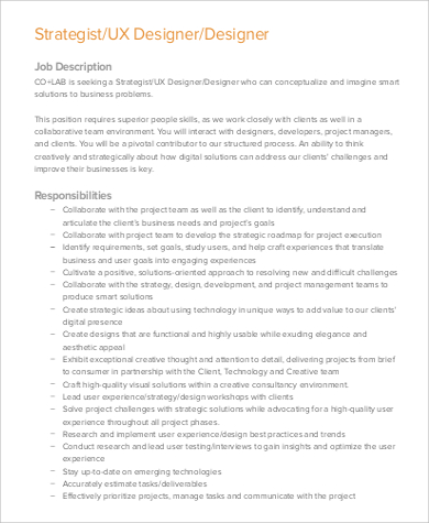 strategist ux designer job description