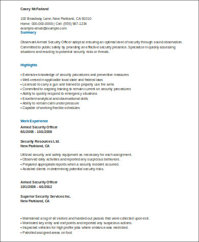 FREE 8+ Sample Security Officer Resume Templates in MS ...