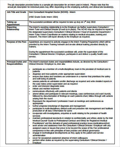 job administration healthcare description descriptions sample intern ms word pdf