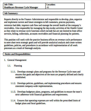 healthcare administration job description form