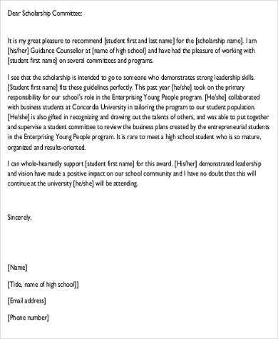 scholarship recommendation request letter pdf