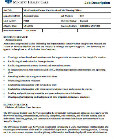 Sample Healthcare Administration Job Description - 7 ...