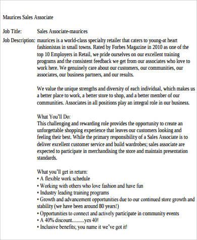 retail sales associate job description duties pdf