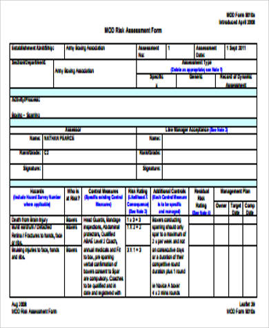 army risk assessment form