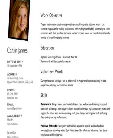 FREE 8  Sample First Job Resume Templates in MS Word PDF image image