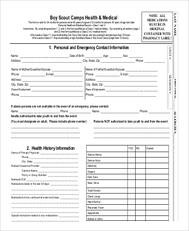 boy scout health and medical form