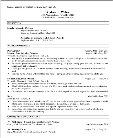 resume format for first job