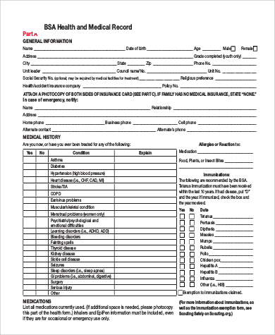 boy scout medical examination form