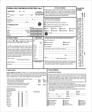 bsa personal medical record form