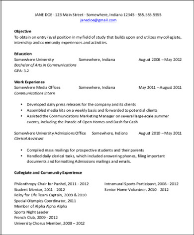 8+ Sample Resume for First Job  Sample Templates