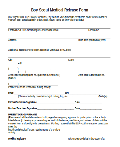 boy scout medical release form