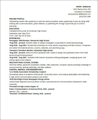 high school resume for first job