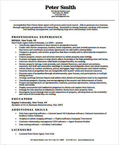 Sample Real Estate Resume - 9+ Examples in Word, PDF