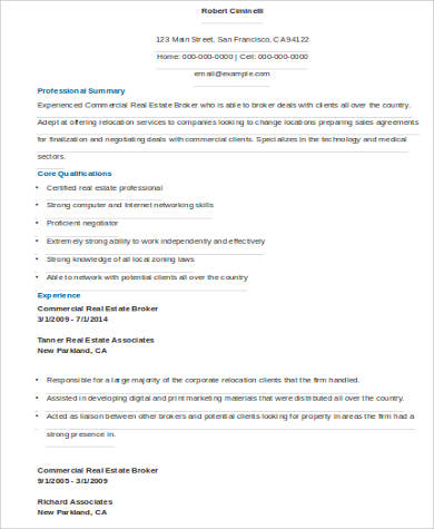 real estate broker resume pdf