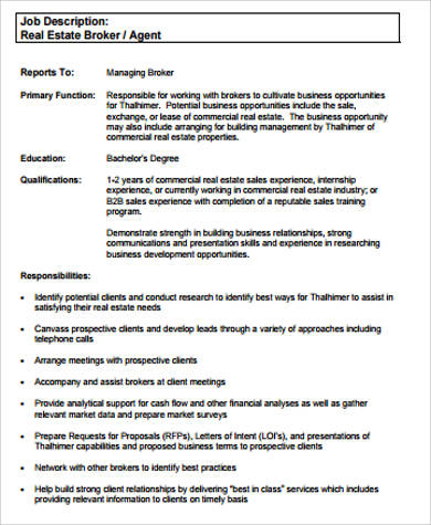 real estate job description for resume