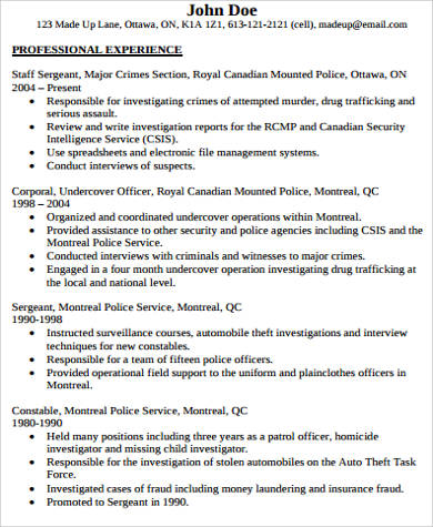 police lieutenant resume templates for free