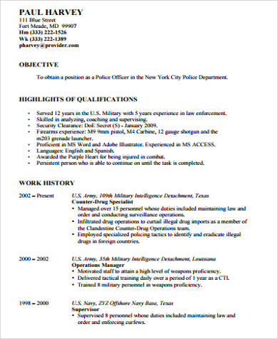 military police officer resume sample