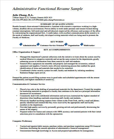 administrative assistant functional resume
