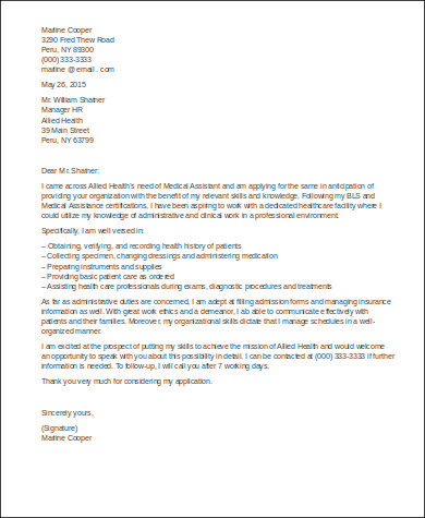 entry level cover letter for medical assistant