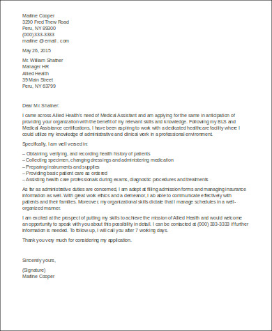 FREE 8+ Sample Cover Letter for Medical Assistant in MS Word