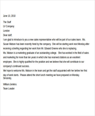 employee job introduction letter