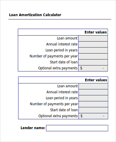 loan amortization calculator excel