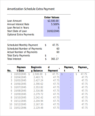 how to create an amortization schedule with extra payments in excel