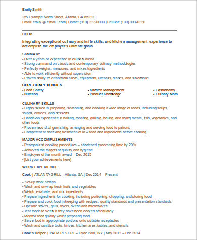 experienced cook resume 