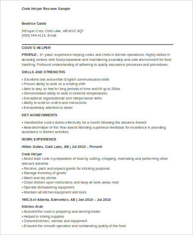 resume kitchen help