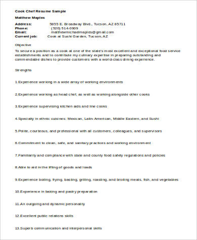 chef cook resume