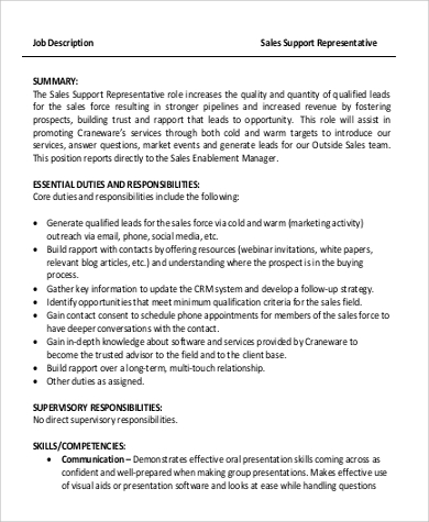 Free 9 Sample Sales Representative Job Description Templates In Ms Word Pdf