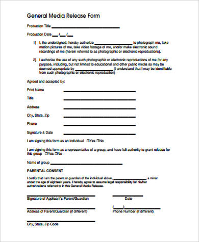 Sample Media Release Form For Minors