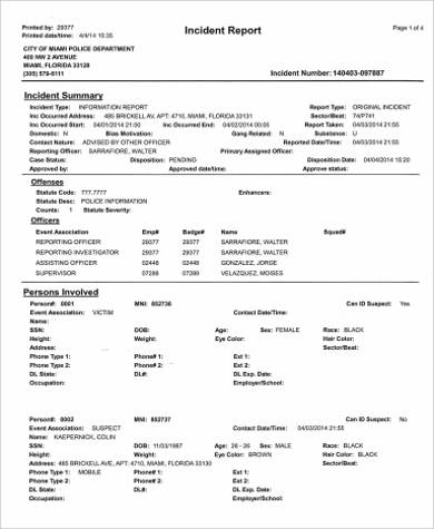 sample police incident report
