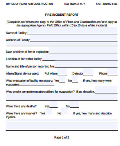 fire incident report printable