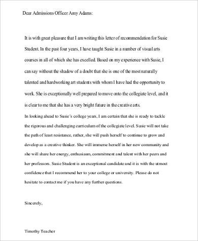 college admission recommendation letter pdf