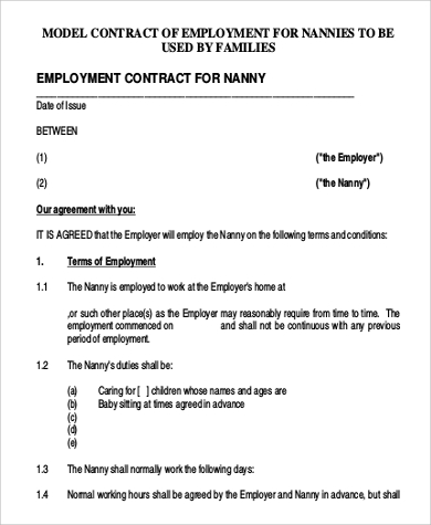 nanny employment contract