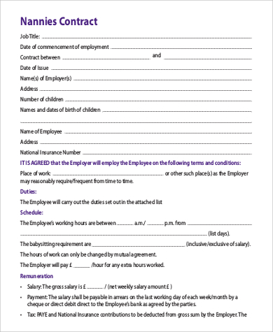 nanny contract in pdf