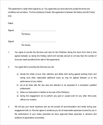 nanny service contract agreement sample