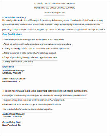 visual manager resume example