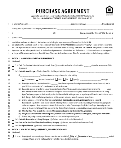 free home purchase agreement sample