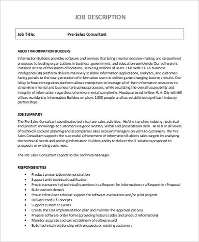 pre sales consultant job description in pdf