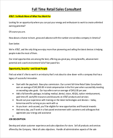 retail sales consultant job description