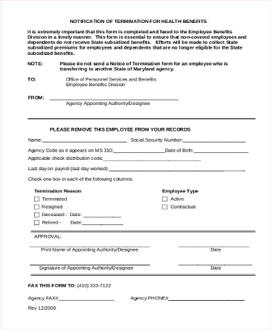 employee notice of termination form