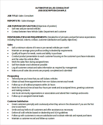 FREE 9+ Sales Consultant Job Description Samples in MS Word | PDF