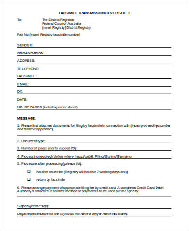 sample fax filing cover sheet doc